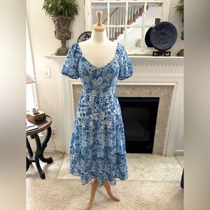 Sincerely Jules Blue and White Floral Midi Dress